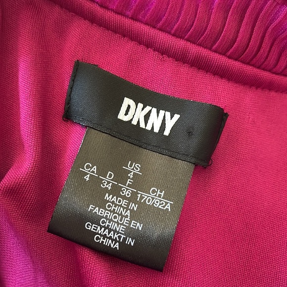 NWOT  DKNY Pleated Tie-Neck Dress In Fuchsia Plum SZ-4 - Picture 5 of 7